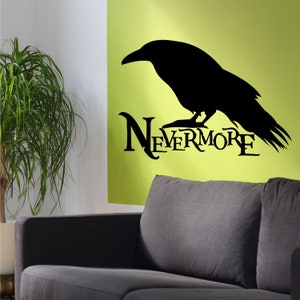 Gothic Wall Decal Nevermore Raven Silhouette Edgar A. Poe, Reading Room Vinyl Wall Lettering, Wall Art for Home Library, Gift for Librarian