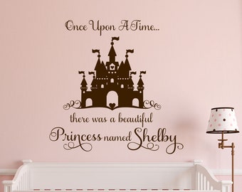 Custom Name Decal Once Upon a Time Princess Castle, Girl Bedroom Vinyl Wall Lettering, Princess Theme Playroom Decor, Gift for Girl