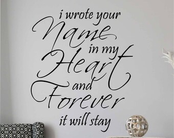 Bedroom Wall Decal Wrote Name in Heart, Romantic Vinyl Wall Lettering Love Quotes, Wedding Anniversary Gift for Couples, Words About Love