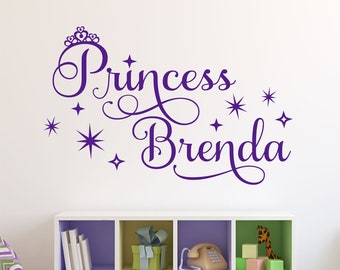 Custom Name Decal Princess Crown Stars, Girl Bedroom Vinyl Wall Lettering, Princess Theme Playroom Decor, Personalized Gift for Girl