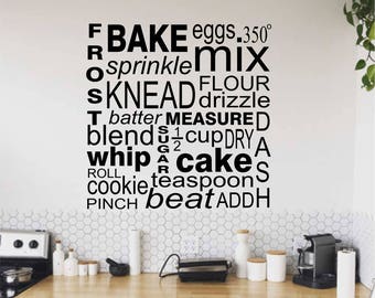 Kitchen Wall Decal Baking Word Collage, Farmhouse Vinyl Wall Lettering, Wall Decoration for Bakery, Cooking Enthusiast Cook Baker Gift