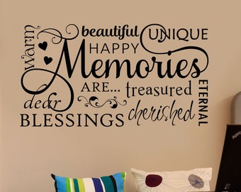 Home Wall Decal Memories Word Collage, Vinyl Wall Lettering for Family Room Decor, Wall Words for Home Decor, Housewarming Gift for Family