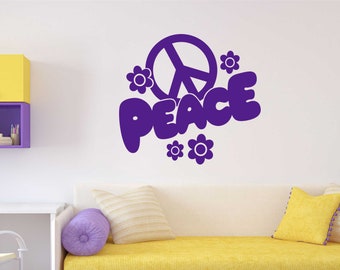 Teen Bedroom Wall Decal Fat Peace Sign, Bohemian Style Vinyl Wall Lettering, Whimsical Girl Dorm Room Decor, Gift for Teens or Girls