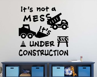 Playroom Wall Decal Under Construction, Boy Bedroom Vinyl Lettering, Construction Theme Dump Truck Decoration, Nursery Gift for Baby Boy