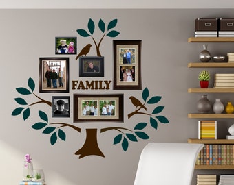 Home Wall Decal Family Photo 2 Color Tree Kit, Vinyl Wall Lettering Family Picture Tree, Farmhouse Nature Decoration, Housewarming Gift