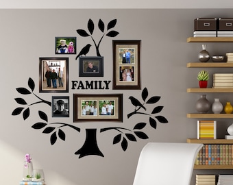 Home Wall Decal Family Photo Tree Kit, Vinyl Wall Lettering Family Picture Tree, Farmhouse Nature Decoration, New Home Housewarming Gift