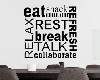 Office Wall Decal Break Room Word Collage, Vinyl Wall Lettering for Office Decor, Breakroom Words to Inspire Teamwork, Gift for Boss