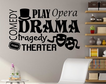 Classroom Wall Decal Drama Collage, Performing Arts Vinyl Wall Lettering, Comedy Tragedy Themed Decor, Home Movie Theater Decoration