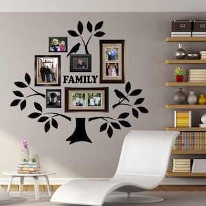 Home Wall Decal Family Photo Tree Kit, Vinyl Wall Lettering Family Picture Tree, Farmhouse Nature Decoration, New Home Housewarming Gift