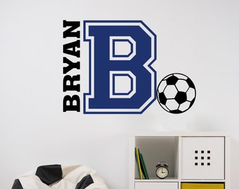 Sports Wall Decal Soccer Varsity Letter, Vinyl Wall Lettering Custom Name, Soccer Bedroom Wall Decor, Sport Theme Game room Wall Decal