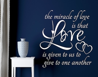 Bedroom Wall Decal Miracle of Love, Romantic Vinyl Wall Lettering Love Quotes, Wedding Anniversary Gift for Couples, Words About Love