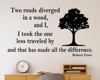 Inspirational Wall Decal Road Not Taken, Robert Frost Poem For Library Decor, Classroom Vinyl Wall Lettering, Motivational Decal for Dorm