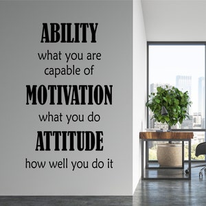 Office Wall Decal Ability Motivation Attitude, Motivational Break Room Vinyl Wall Lettering, Inspirational Teamwork Office Dorm Decoration