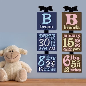 Custom Baby Birth Announcement Canvas Blocks, Hand Painted Nursery Canvas Wall Art, Painted Canvas Baby Nursery Decor, Baby Shower Gift