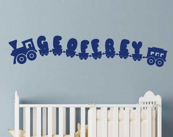 Custom Name Wall Decal Train Caboose Kit, Kids Playroom or Bedroom Vinyl Wall Lettering, Transportation Theme Nursery Decal, Gift for Boy