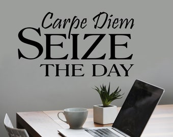 Motivational Wall Decal Carpe Diem Seize the Day, Inspirational Vinyl Wall Lettering for Dorm Room, Latin Wall Words for Office Decor