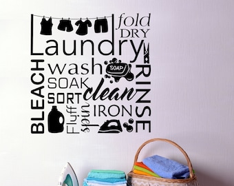 Laundry Room Wall Decal Word Collage, Whimsical Laundry Room Vinyl Wall Lettering, Farmhouse Laundry Room Sign, Humorous Laundry Decal