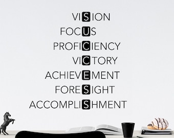 Office Wall Decal Block Success Theme Words, Motivational Break Room Wall Lettering, Inspirational Teamwork Dorm Room Decal, Gift for Boss