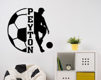 Sports Wall Decal Custom Soccer Player Name, Vinyl Wall Lettering for Kids Teens, Playroom Bedroom Wall Decor, Sport Theme Game Room Decal