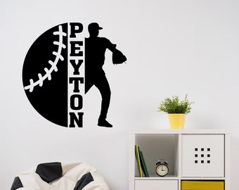 Sports Wall Decal Custom Baseball Player Name, Vinyl Wall Lettering for Kids Teens, Playroom Bedroom Decor, Sport Theme Game Room Decal
