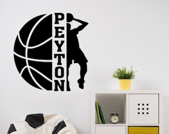Sports Wall Decal Custom Basketball Player Name, Vinyl Wall Lettering for Kids Teens, Playroom Bedroom Decor, Sport Theme Game Room Decal