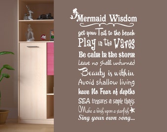 Girl Bedroom Wall Decal Mermaid Wisdom Rules, Nautical Theme Vinyl Lettering, Playroom Wall Decoration, Birthday Christmas Gift for Girl