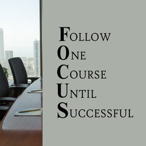 Office Wall Decal Focus Follow One Course, Motivational Vinyl Wall Lettering, Office Break Room Wall Quote, Inspirational Gift for Boss