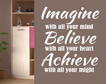 Motivational Wall Decal Imagine Believe Achieve, Inspirational Office Vinyl Wall Lettering, Home Bedroom or Dorm Room Decoration