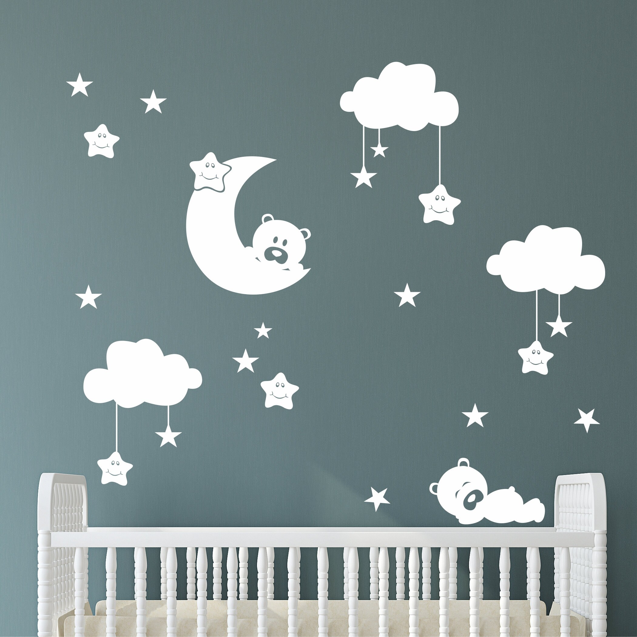 Vinyl Wall Decal Cat Bird Tree Branch Night Stars Nursery Moon Sticker —  Wallstickers4you