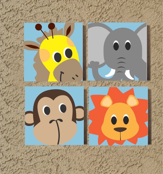 Custom Painted Nursery Canvas Zoo Animals Wall Art, Hand Painted Canvas  Sign for Playroom Decor, Handmade Gift for Baby or Kids Bedroom