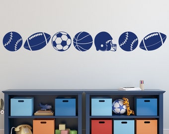 Sports Wall Decal Sport Balls Accent Border 16 Feet, Kids Bedroom Vinyl Wall Lettering, Sport Game Room or Playroom Decor, Gift for Boys