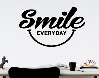 Motivational Wall Decal Smile Everyday, Dentist Office Vinyl Wall Lettering, Smiley Face Home Decoration, Inspirational Happy Face Sticker