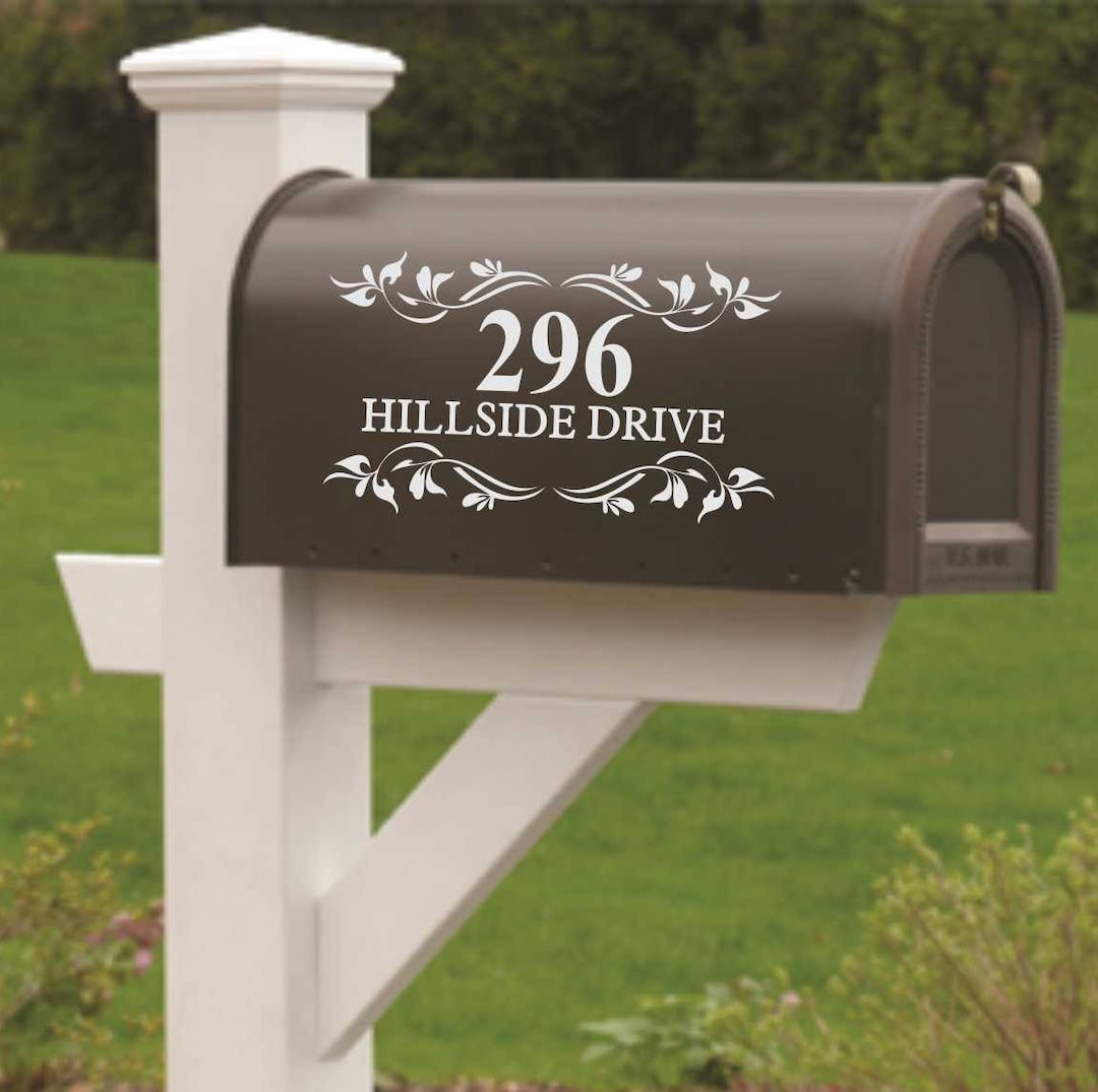 Mailbox Decal Decorative Vines Leaves, Custom Vinyl Lettering Mail Box