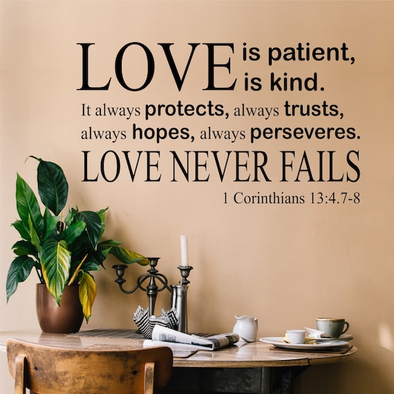 Christian Wall Decal Love Is Patient Religious Bedroom Vinyl Etsy