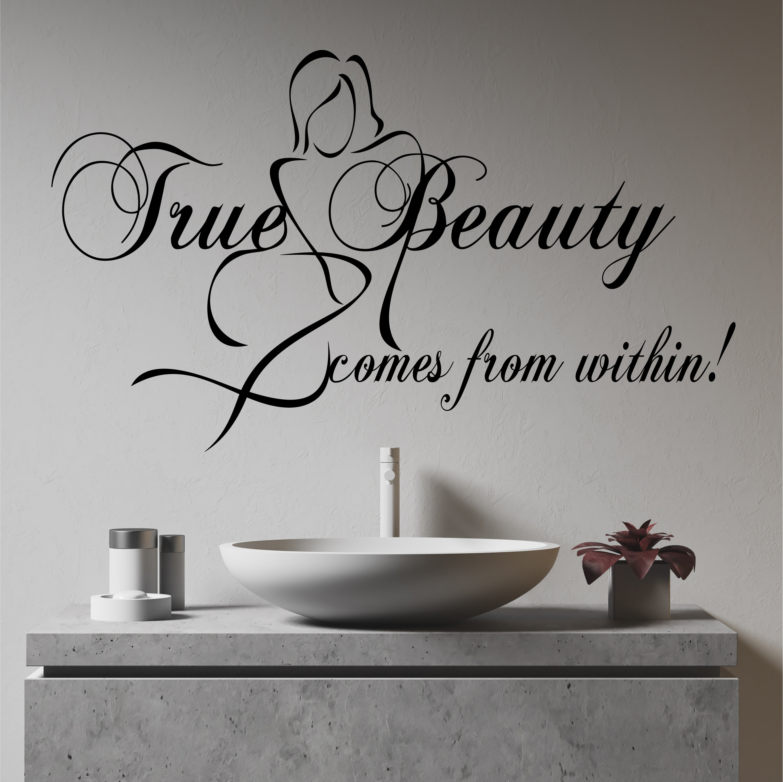 Bathroom Wall Decal True Beauty Comes from Within, Farmhouse Bedroom Vinyl Wall Lettering, Motivational Wall Quote Beauty Shop Hair Salon