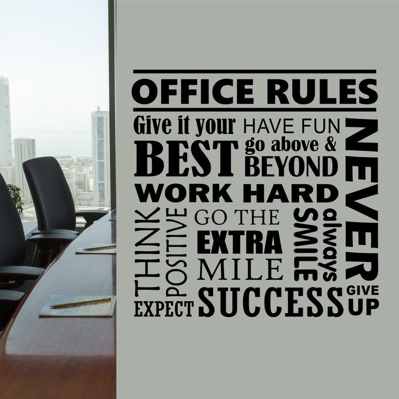 Office Wall Decal Office Rules Collage, Motivational Teamwork Vinyl Wall Lettering, Office Break Room Wall Quote, Inspirational Boss Gift image 1