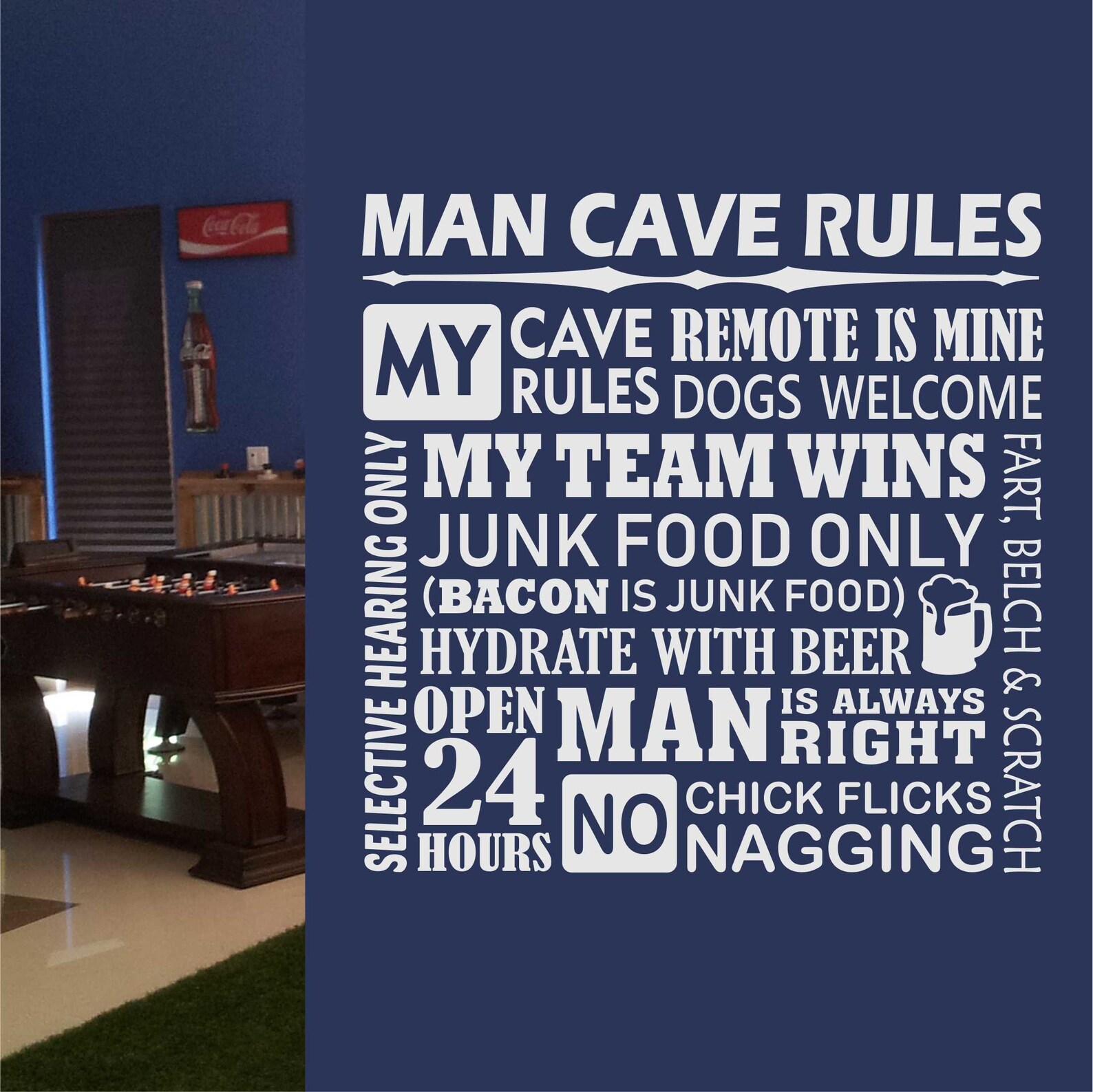 Humorous Wall Decal Man Cave Rules Man Cave Wall Decoration Etsy