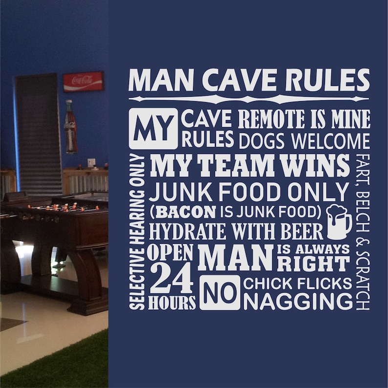 Humorous Wall Decal Man Cave Rules Man Cave Wall Decoration Etsy