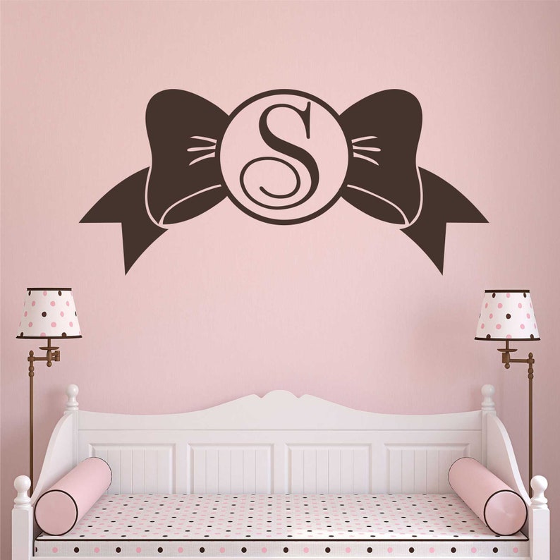 Nursery Wall Decal Bow Circle Monogram Custom Initial Vinyl