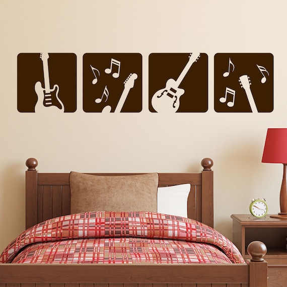 Wandaufkleber E-Gitarre Dunkelblau – Abnehmbar, 57x57 Cm, Rockmusik-Deko Für Zimmer
