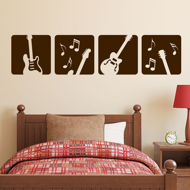 Music Wall Decal Electric Guitar 4 Set Musical Theme Bedroom Etsy
