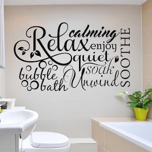 Bathroom Wall Decal Relax Word Collage, Bubble Bath Vinyl Wall Lettering, Home Decoration for the Bath, Farmhouse Bathroom Wall Quote image 1