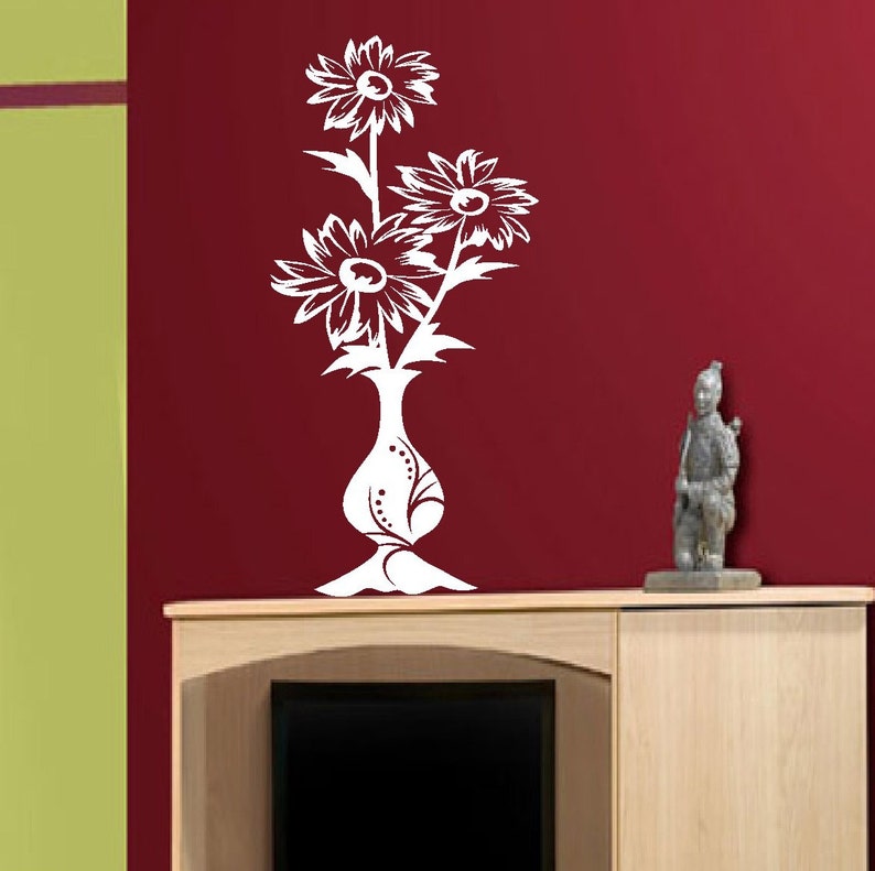 Flower Wall Decal Daisies in a Vase Whimsical Vinyl Wall Art Etsy