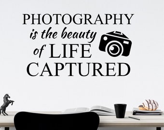 Classroom Wall Decal Photography is Beauty of Life, Motivational Dorm Vinyl Wall Lettering, Gift for Photographer or Photography Student
