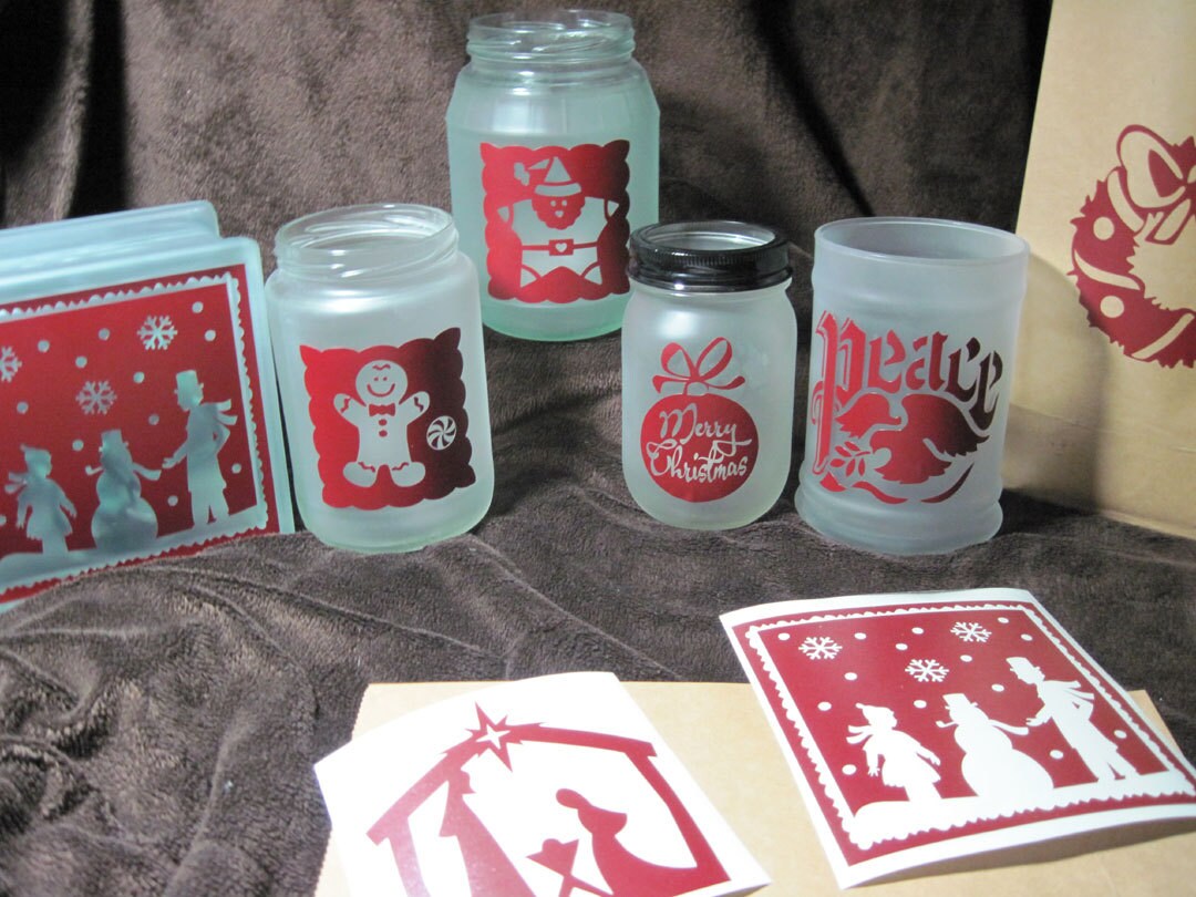 Six Assorted Christmas Decals for DIY Mason Jar Candle, Holiday