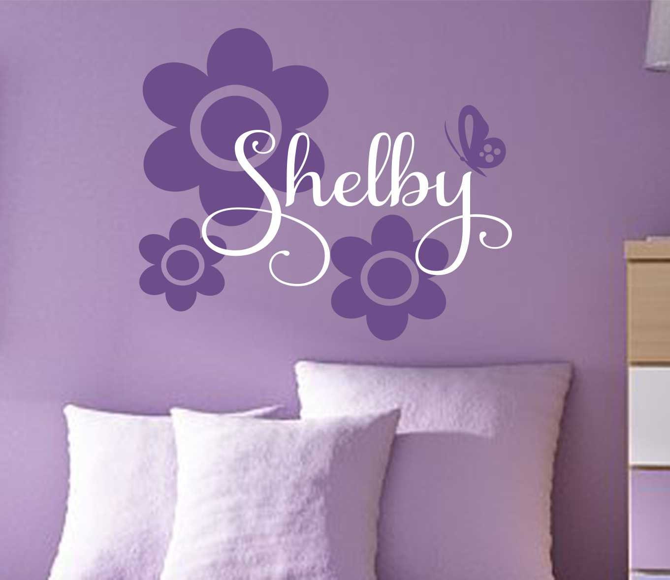 Custom Wall Decal Flowers Butterfly Name, Girl Nursery Vinyl Wall ...