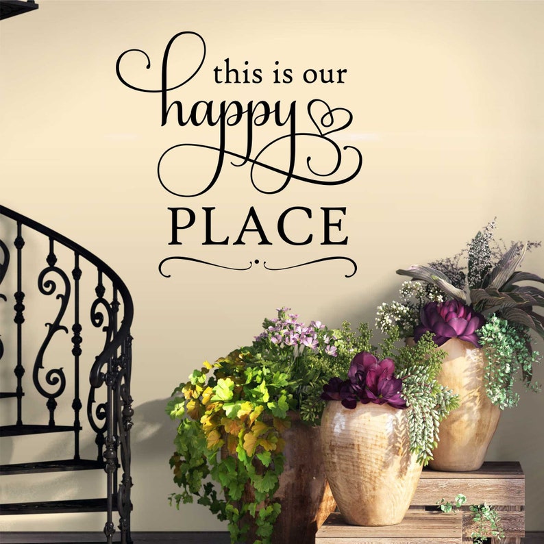 Farmhouse Wall Decal Our Happy Place, Home Family Wall Decoration, Romantic Bedroom Vinyl Wall Lettering, Housewarming Gift for Couples image 1