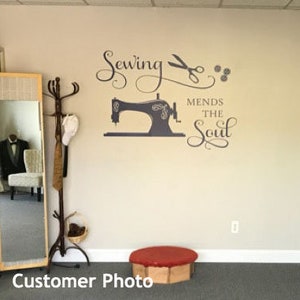 Craft Room Wall Decal Sewing Mends The Soul, Sewing Room Vinyl Wall Lettering, Crafting Office Wall Quote, Gift for Seamstress or Crafter image 3