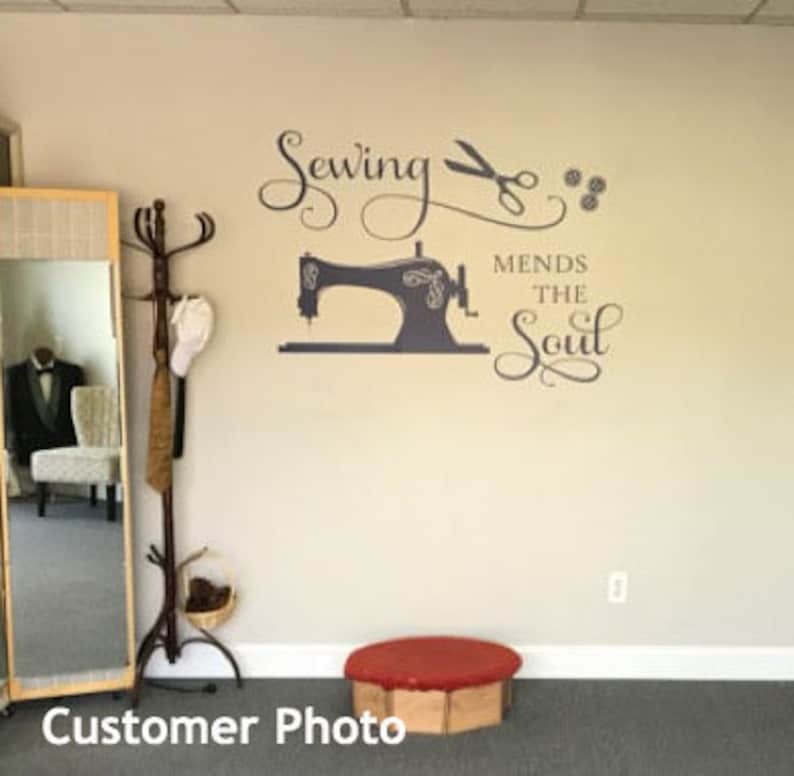 Craft Room Wall Decal Sewing Mends The Soul Sewing Room Vinyl Etsy
