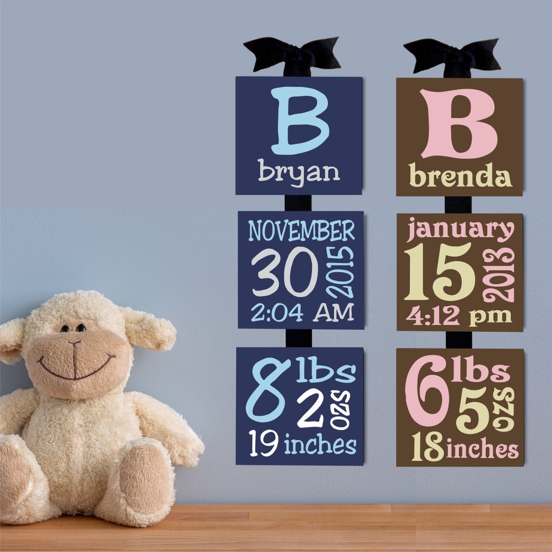 Custom Baby Birth Announcement Canvas Blocks, Hand Painted Nursery ...